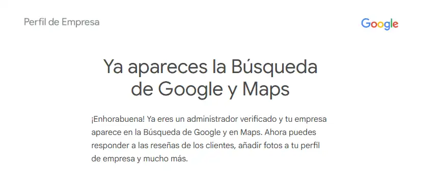 completado todos los pasos de como crear tu perfil de empresa en google